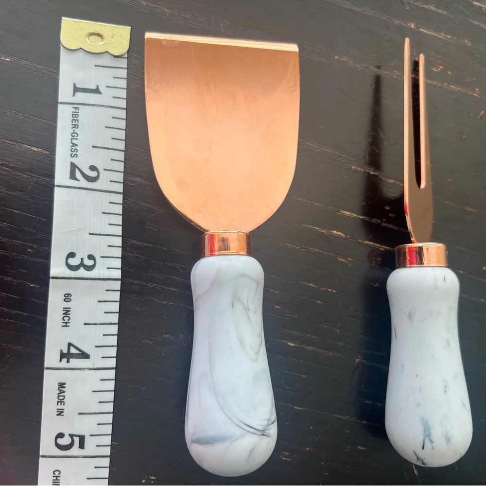 Rose gold and Marble Handle Cheese Knife and Fork Set